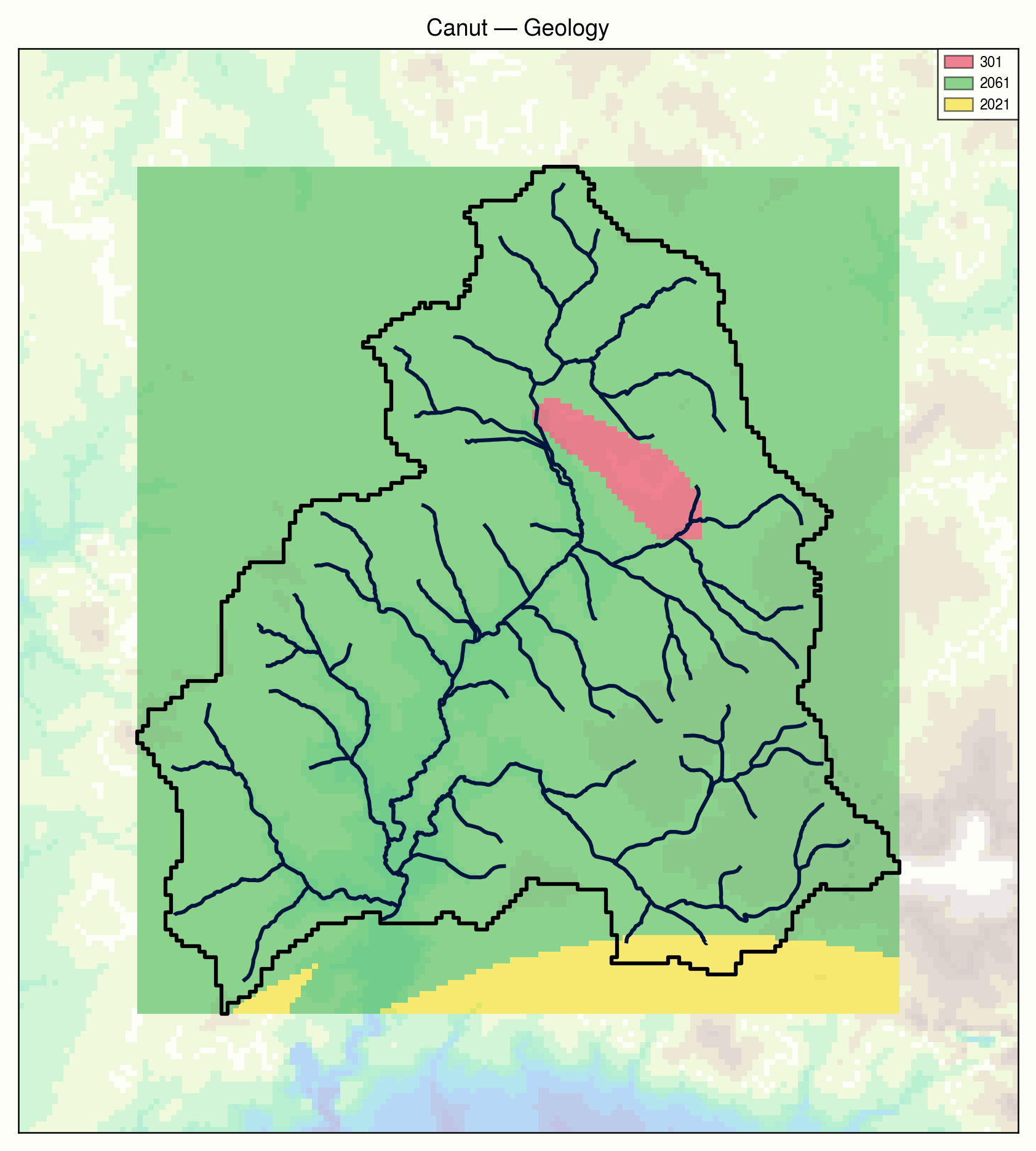 Geology panel with legend used as the visual contract for custom geology data