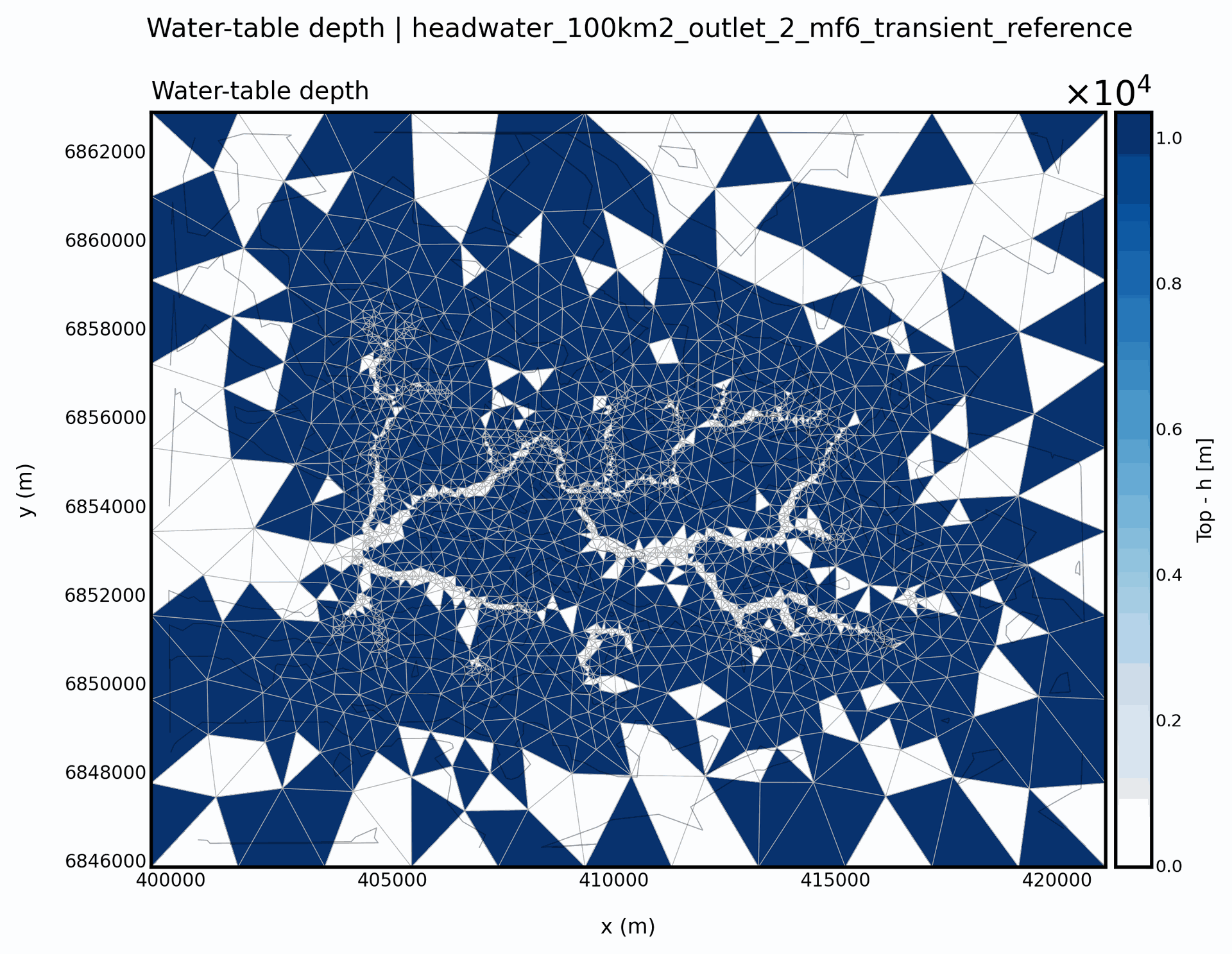 Water-table depth map for a transient MODFLOW 6 simulation